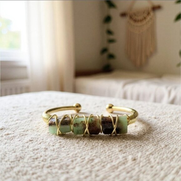 Hand Crafted Jewelry - Australian Jade Wire Wrap Bracelet In 14Kt Gold Over Copper – Handmade & NWT
